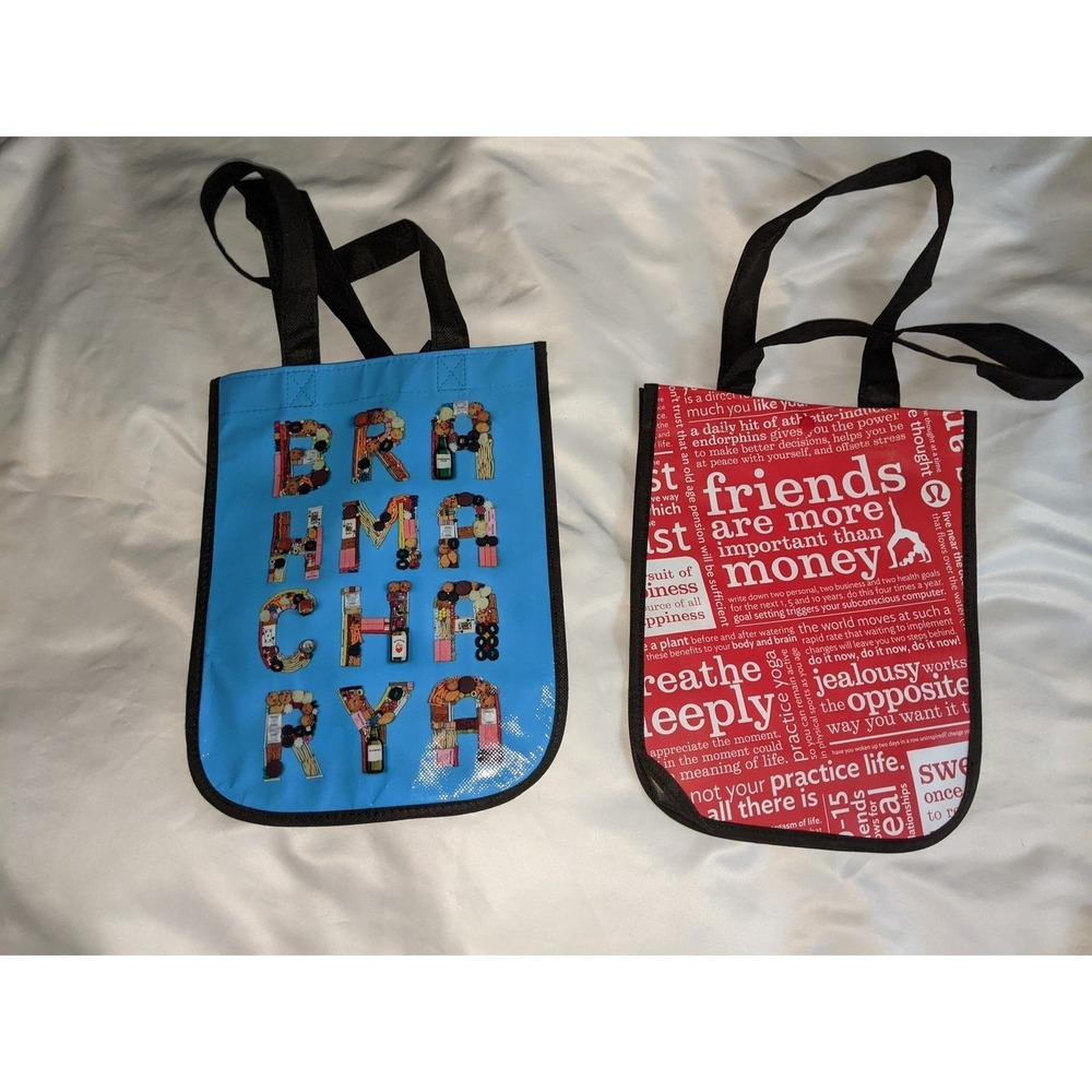 Lululemon Reusable Tote Bag Set Red Blue Brahmacharya Manifesto Small 2 Pack